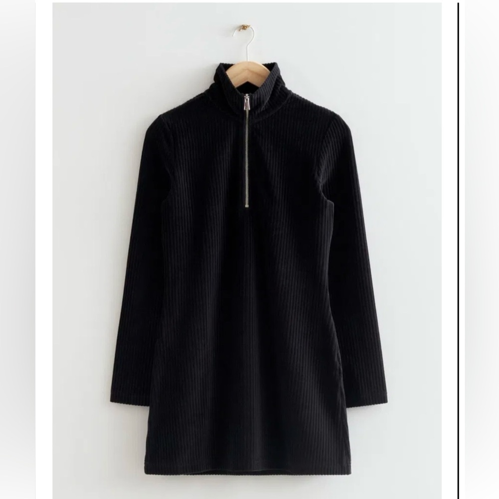 Zip Collar Velour Mini Dress